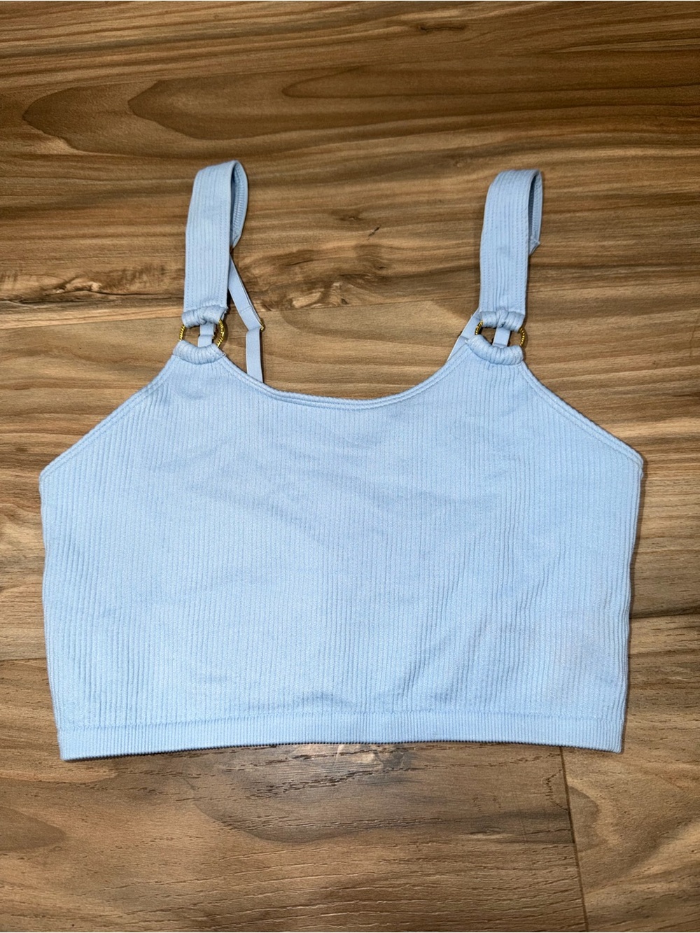 aerie Ribbed Baby Blue Crop Tank with Ring-Strap Detail